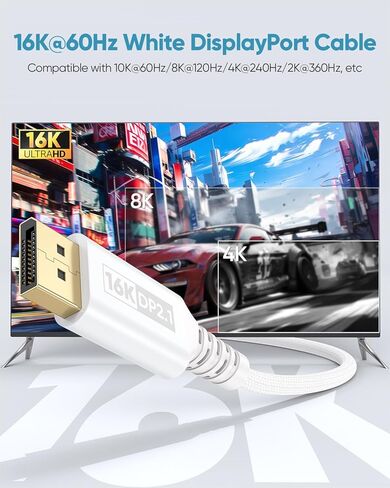منفذ عرض 8K إلى كابل منفذ العرض 1.4، كابل Displayport 6FT (8K@60 هرتز، 4K@144 هرتز، 2K@165 هرتز، 1080P)، HDCP 2.2، 32.4 جيجابت في الثانية، HDR10 DP إلى DP سلك لشاشة الألعاب، الرسومات، الكمبيوتر الشخصي in Saudi Arabia