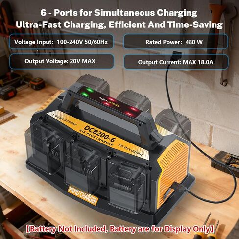 محطة شحن سريعة بـ 4 منافذ متوافقة مع بطارية Dewalt 12V MAX و20V MAX وFLEXVOLT 20V/60V MAX، 12 أمبير، محطة شحن سريعة متعددة البطاريات مع مخرجين USB in Kuwait