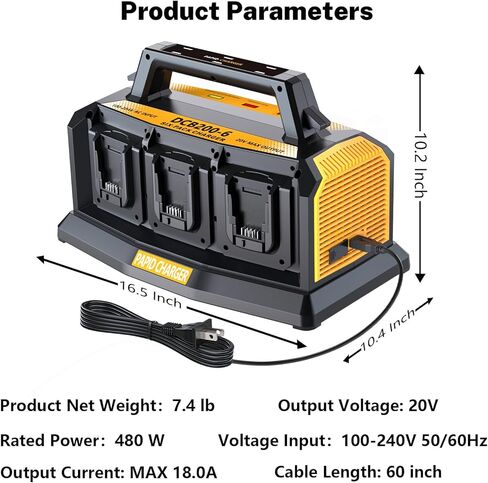 محطة شحن سريعة بـ 4 منافذ متوافقة مع بطارية Dewalt 12V MAX و20V MAX وFLEXVOLT 20V/60V MAX، 12 أمبير، محطة شحن سريعة متعددة البطاريات مع مخرجين USB in Kuwait