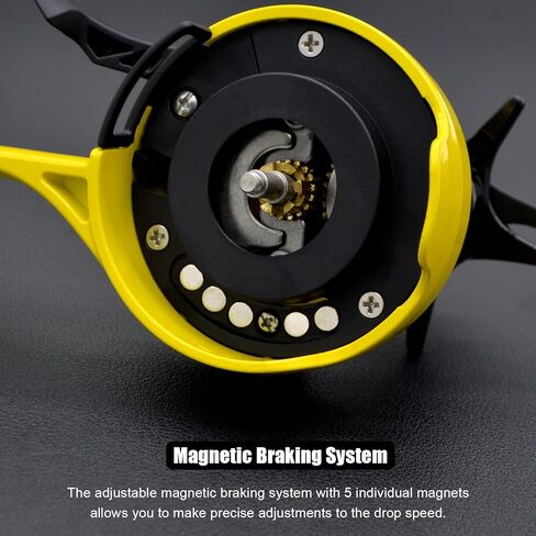 Snow Fall 500 Inline Ice Fishing Reel, 3+1 Ball Bearings and 2.5:1 Gear Ratio, Magnetic Drop Speed Control, Free Spool Release Trigger, CNC-Machined Aluminum Spool, Smooth Carbon Drag in Saudi Arabia