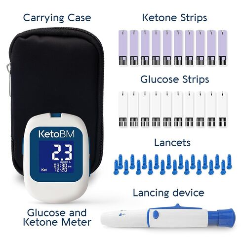 KetoBM Blood Ketone Meter Kit for Keto Diet Testing - Complete Ketone Test Kit with Ketone Monitor, Keto Strips, Lancing Device & Lancets For Unisex in Kuwait