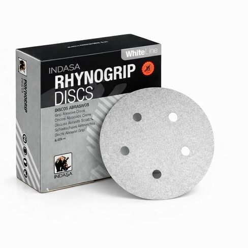 Indasa 5" Rhynogrip White Line 5-Hole Vacuum Sanding Discs (54 Series) – Premium Aluminum Oxide Hook & Loop Discs for Professional Sanding (Box of 50) (5in 5-Hole (Hook & Loop), 80, Medium) in Saudi Arabia