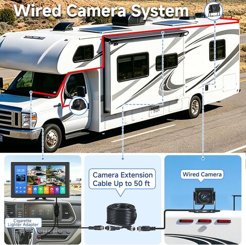 RV Backup Camera System - 10.1 Inch 4K Touchable 4 CH Monitor, 1080P IP69 Waterproof Wired Camera, DVR Loop Recording Bluetooth for Semi Truck Trailer Camper Pickup Bus in Saudi Arabia
