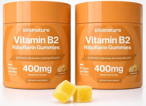 Kind Nature Vitamin B2 Gummies - Riboflavin 400mg Supplement for Kids & Adults - Migraine Relief & Headache Relief - 60 Chewable Gummies (30 Day Supply) in Kuwait