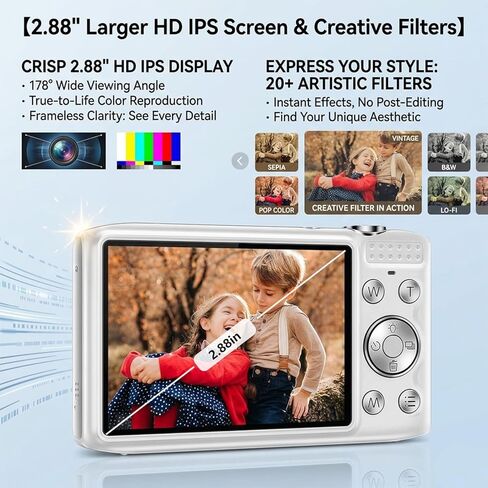 C600 White HD Digital Camera with 32GB TF Card, 58MP, 4K Video, Ideal for Travel, Vlogging, and Creative Photography in Saudi Arabia