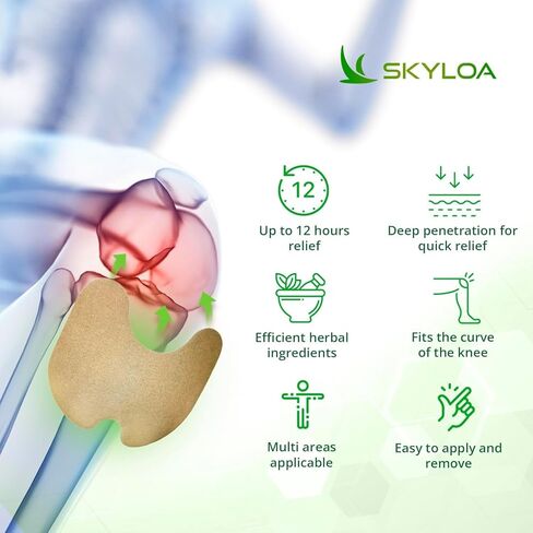 Skyloa Knee Relief Patches, Knee Patches, Heat Patches for Joint Back Shoulder Neck, Herbal Patches for Knee, Wormwood Extract Sticker for Knee, Long Lasting Relief for Muscle, Up to 12 Hrs | 40 Count in Saudi Arabia