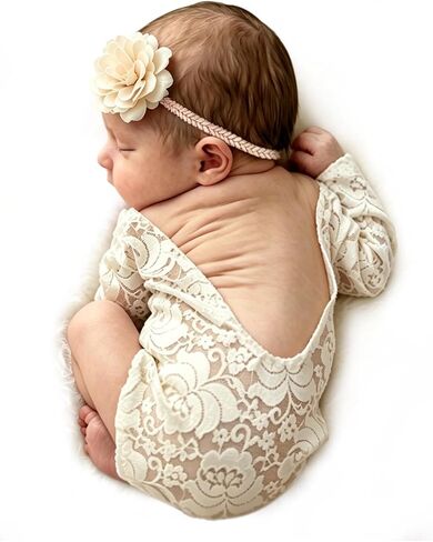 Forbaysy Infant Newborn Newborn Props Girl Outfit Lace Romper with Flower Flower Budbrand Dress in Saudi Arabia