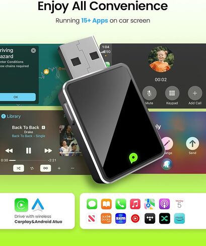 محول Kello CarPlay اللاسلكي - التوصيل والتشغيل، زمن استجابة منخفض سريع، متوافق مع iOS 10+/Android 11+ و2018+ المركبات السلكية في المصنع، تحديث OTA الذكي in Kuwait