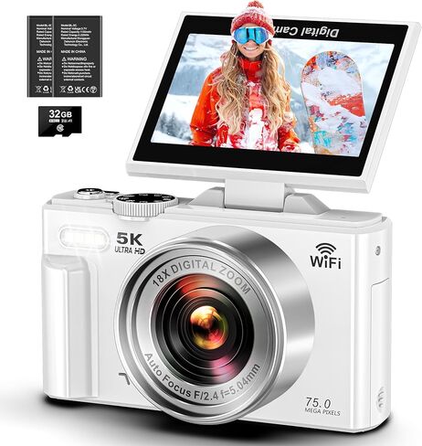 كاميرا رقمية 5K للتصوير الفوتوغرافي - WIFI 75MP CAMERAS VLOGGING CAMERAS لـ YouTube - كاميرا فيديو UHD Autofocus Camera 3 " in Kuwait