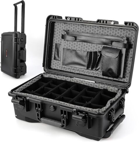 Protective Case,Heavy Duty Protective Dry Box Case with Padded Dividers and Wheels,Waterproof Travel Camera Case Dustproof and Impact Resistant,22" x 14" x 9",for Travel, Hunt in Saudi Arabia
