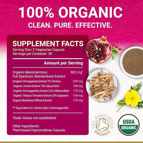 Menopause Supplements for Women - USDA Organic | Menopause Support | Female Hormone Balance Supplement | Also Supporting with Premenopause and Perimenopause | 60 Vegan Capsules in Saudi Arabia