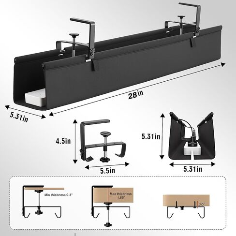 Desk Cable Management Tray, Fabric Cable Organizer, No Drill Large Clamp/Screw Mount Wire Organizer-Support Up to 30lbs, Standing Desk Cable Management for Office Home (Black,36 Inch) in Saudi Arabia