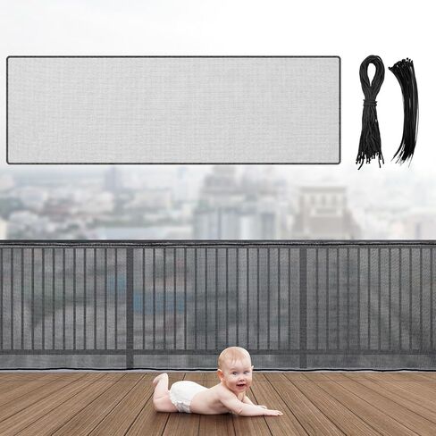 Hosuly Banister Guard 15 × 3 أقدام شرفات للأطفال الأليفة Petway Stairway Safety Net Net Baby Fence Door شرفة شرفة السلامة شبكة شبكة السلامة مع عدم وجود حفر لدرابزين الشقة (أسود) in Saudi Arabia
