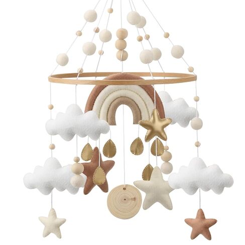 Rainbow Mobile for Crib - A Pink and White Boho Rainbow Crib Mobile with Gold Detail in Saudi Arabia