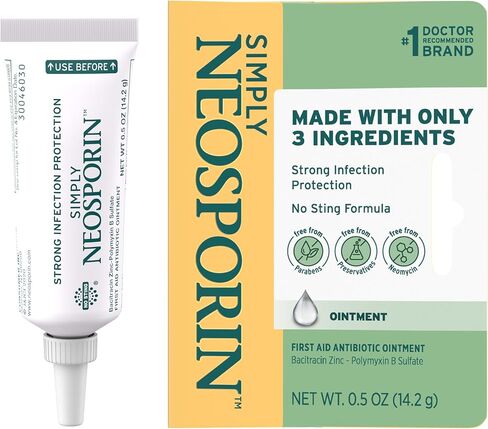 Simply Neosporin Formula 3-Ingredient First Aid Antibiotic Ointment and Wound Care Treatment with Bacitracin Zinc and Polymyxin B Sulfate, Preservative-, Paraben- and Neomycin-Free, 0.5 oz in Saudi Arabia