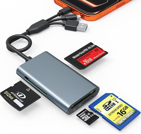 8-in-1 Memory Card Reader with 3 USB Ports, Lightning/USB-C/USB-A Adapter for iPhone/Android/PC/Mac, Supports SD/TF/MS/CF/XD Card & OTG for Photo/Video Transfer in Saudi Arabia