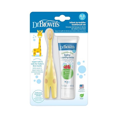 Dr. Brown's Infant-to-Toddler Toothbrush, Soft and Safe Baby Training Brush, Elephant, Blue, 0-3 Years, 2 Pack in Saudi Arabia