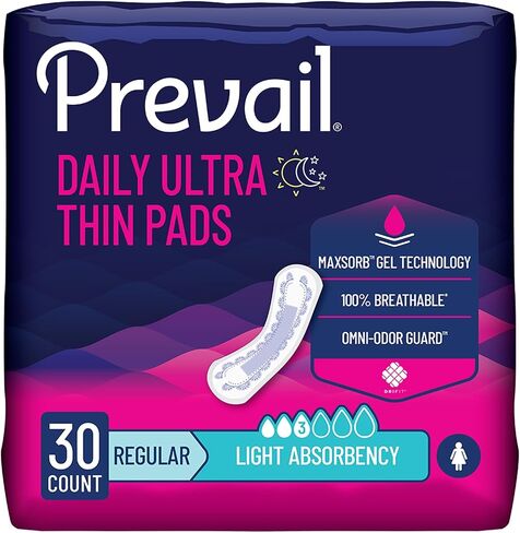 Prevail Incontinence Bladder Control Pads for Women, Light Absorbency, Regular Length, 30 Count in Saudi Arabia
