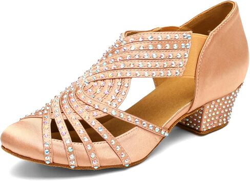 Rhinestone Ballroom Dance Shoes, Comfortable 1.5" Low Cuban Heel, Closed Toe Slip-On for Latin Salsa Swing Waltz in Kuwait