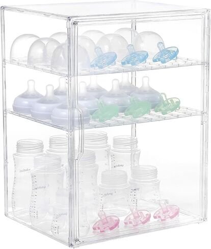 YESGIRL 3-Tier Clear Baby Bottle Organizer,Clear Stackable Acrylic Storage With Drawer for Countertop Cabine Storage Station Case Box Container for Nipples Pump Parts Food Jars in Saudi Arabia