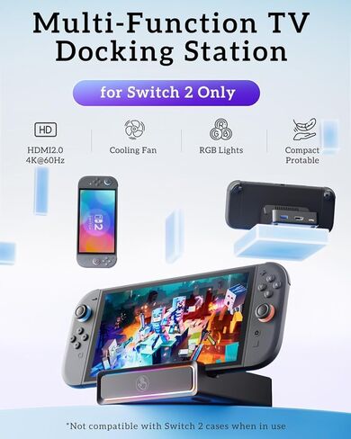 محطة إرساء متوافقة مع Nintennd0 Switch 2، استبدال محطة إرساء التلفزيون المحمولة مع محول HDMI 4K@120 هرتز/منفذ USB/منفذ من النوع C، لـ NSwitch 2/Switch OLED/Switch in Kuwait