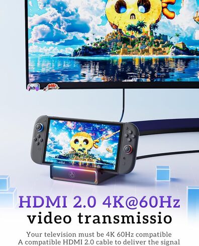 محطة إرساء متوافقة مع Nintennd0 Switch 2، استبدال محطة إرساء التلفزيون المحمولة مع محول HDMI 4K@120 هرتز/منفذ USB/منفذ من النوع C، لـ NSwitch 2/Switch OLED/Switch in Kuwait