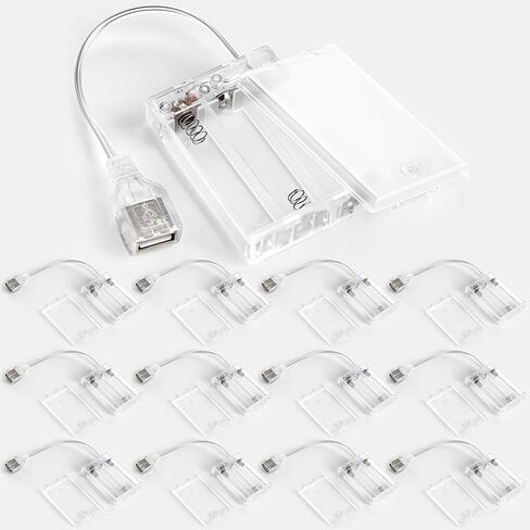 حزمة بطارية USB من Copkim لأضواء LED المحمولة 5 فولت مع غطاء لتوصيل الأضواء، حامل مع مفتاح لعلامات النيون للعام الجديد والتخييم في الهواء الطلق (12، شفاف، 3 Aa) in Kuwait