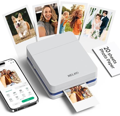 Nelko Photo Printer, PP01 Color Mini Portable Printer, Instant Smartphone Inkjet Printer, Sticky-Back Rechargeable Portable Picture Printer for iOS & Android, for Christmas Family, White in Kuwait
