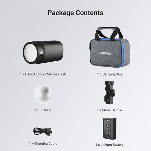 NEEWER 120Ws 2.4G TTL Outdoor Strobe Flash, Compatible with Godox, 1/8000s HSS Portable Studio Monolight with Modeling Light /3000mAh Battery/420 Flashes/1.5s Recycle for Photography Photoshoots, Q120 in Kuwait
