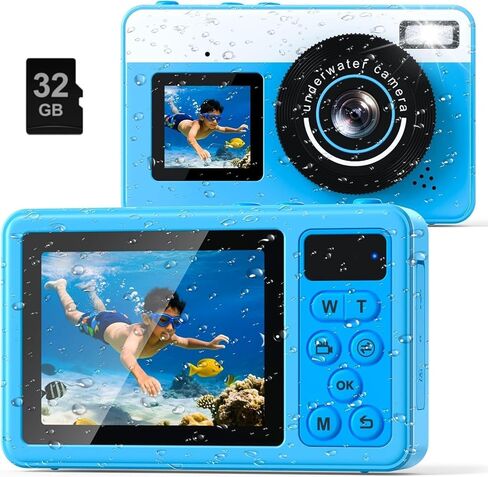 4K Underwater Digital Camera,10FT Floating Camera,48MP Waterproof Camera for Snorkeling,Surfing,Swimming and Kayaking,Dual-Screen Selfie,Autofocus,18X Zoom,Fill Light,32GB Card,Type-C Rechargeable in Kuwait
