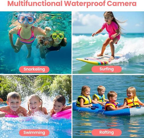 4K Underwater Digital Camera,10FT Floating Camera,48MP Waterproof Camera for Snorkeling,Surfing,Swimming and Kayaking,Dual-Screen Selfie,Autofocus,18X Zoom,Fill Light,32GB Card,Type-C Rechargeable in Kuwait