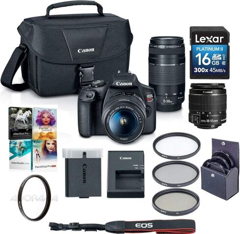 Canon EOS Rebel T7 DSLR Camera 2 Lens Kit with EF-S 18-55mm is II & EF 75-300mm III Lenses, 24.1MP APS-C, Full HD, Wi-Fi, Bundle w/32GB SD Card | Filter Kit | Canon 1-Year Warranty in Kuwait