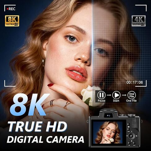 كاميرا رقمية 8K، كاميرات واي فاي 88 ميجابكسل للتصوير الفوتوغرافي مع شاشة لمس 3.2 بوصة، كاميرا مزدوجة احترافية بتركيز تلقائي 16X، مضادة للاهتزاز، بطاريتان وحامل شحن، بطاقة 64 جيجابايت، فلاش، غطاء عدسة in Kuwait