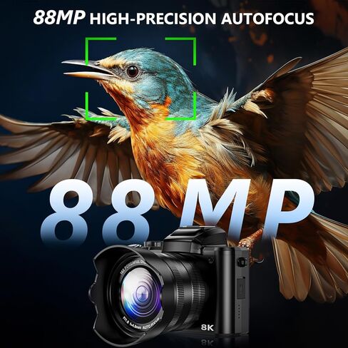 كاميرا رقمية 8K، كاميرات واي فاي 88 ميجابكسل للتصوير الفوتوغرافي مع شاشة لمس 3.2 بوصة، كاميرا مزدوجة احترافية بتركيز تلقائي 16X، مضادة للاهتزاز، بطاريتان وحامل شحن، بطاقة 64 جيجابايت، فلاش، غطاء عدسة in Kuwait