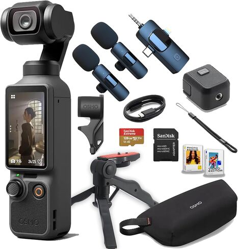 حزمة قيمة DJI Osmo Pocket 4، كاميرا Vlog بدقة 4K/240 إطارًا في الثانية، تثبيت ثلاثي المحاور، Active Track 7.0، 2 ميكروفون + حامل ثلاثي القوائم + ذاكرة 128 جيجابايت، + المزيد in Kuwait