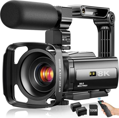كاميرا فيديو 8K بدقة 88 ميجابكسل UHD WiFi كاميرات تسجيل فيديو لليوتيوب 18X تكبير رقمي رؤية ليلية بالأشعة تحت الحمراء كاميرا فيديو بشاشة تعمل باللمس 3.0 بوصة مع بطاقة 32 جيجابايت وميكروفون وغطاء عدسة ومثبت وجهاز تحكم عن بعد وبطاريتين in Kuwait