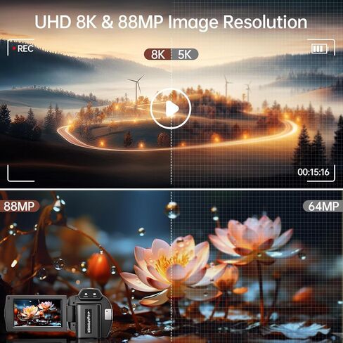 كاميرا فيديو 8K بدقة 88 ميجابكسل UHD WiFi كاميرات تسجيل فيديو لليوتيوب 18X تكبير رقمي رؤية ليلية بالأشعة تحت الحمراء كاميرا فيديو بشاشة تعمل باللمس 3.0 بوصة مع بطاقة 32 جيجابايت وميكروفون وغطاء عدسة ومثبت وجهاز تحكم عن بعد وبطاريتين in Kuwait