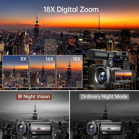 كاميرا فيديو 8K بدقة 88 ميجابكسل UHD WiFi كاميرات تسجيل فيديو لليوتيوب 18X تكبير رقمي رؤية ليلية بالأشعة تحت الحمراء كاميرا فيديو بشاشة تعمل باللمس 3.0 بوصة مع بطاقة 32 جيجابايت وميكروفون وغطاء عدسة ومثبت وجهاز تحكم عن بعد وبطاريتين in Kuwait
