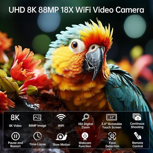 كاميرا فيديو 8K بدقة 88 ميجابكسل UHD WiFi كاميرات تسجيل فيديو لليوتيوب 18X تكبير رقمي رؤية ليلية بالأشعة تحت الحمراء كاميرا فيديو بشاشة تعمل باللمس 3.0 بوصة مع بطاقة 32 جيجابايت وميكروفون وغطاء عدسة ومثبت وجهاز تحكم عن بعد وبطاريتين in Kuwait