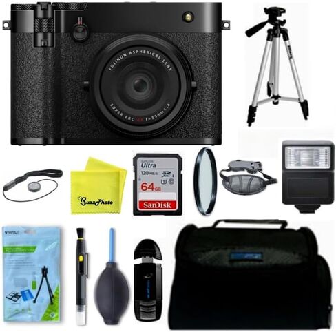 كاميرا Fujifilm GFX100RF متوسطة الحجم (مجموعة ملحقات احترافية، أسود) in Saudi Arabia