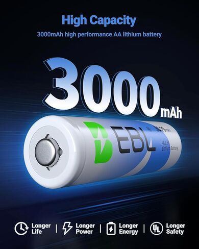 EBL 8 Pack 3000mAh 1.5V Lithium AA Batteries - Non-Rechargeable High Performance Super Ⅰ AA Lithium Batteries Constant Volt for Cameras, High-Tech Devices (Non-Rechargeable Batteries) in Saudi Arabia