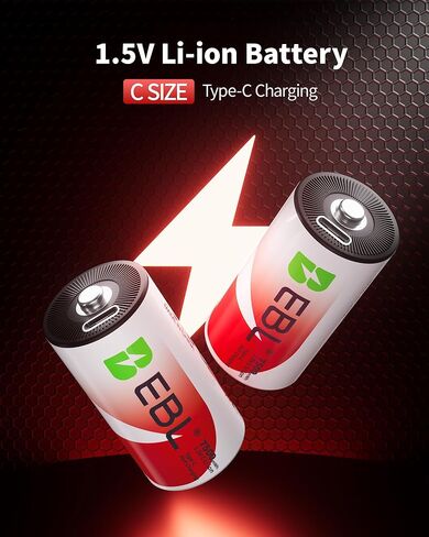 EBL Rechargeable C Batteries 7500mWh 1.5V Lithium USB-C Cable 1600+ Cycles Fast Charging for Cameras, Flashlights Toys Emergency Lights (4 Pack) in Saudi Arabia