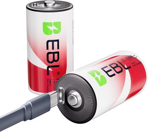 بطاريات EBL قابلة لإعادة الشحن بقدرة 7500 مللي أمبير في الساعة 1.5 فولت كابل ليثيوم USB-C 1600+ دورات شحن سريع للكاميرات، والمصابيح الكاشفة، وأضواء الطوارئ (4 عبوات) in Kuwait