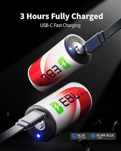 EBL Rechargeable C Batteries 7500mWh 1.5V Lithium USB-C Cable 1600+ Cycles Fast Charging for Cameras, Flashlights Toys Emergency Lights (4 Pack) in Saudi Arabia