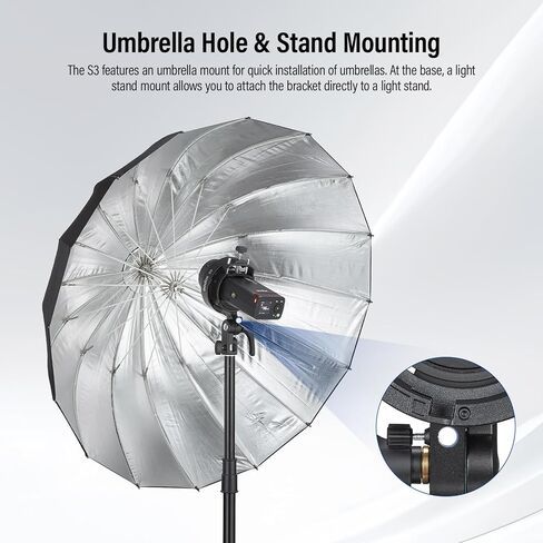 Godox S3 Speedlite Bracket,Godox S2 Bracket Upgrade with Angle±90° Adjustment ＆ Non-Slip Silicone Padding,Umbrella Slot,Bowens Mount S-Type Bracket Holder for Godox V1 mid V100 AD100/200ProII/300ProII in Kuwait