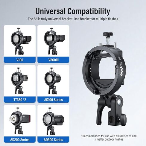 Godox S3 Speedlite Bracket,Godox S2 Bracket Upgrade with Angle±90° Adjustment ＆ Non-Slip Silicone Padding,Umbrella Slot,Bowens Mount S-Type Bracket Holder for Godox V1 mid V100 AD100/200ProII/300ProII in Kuwait