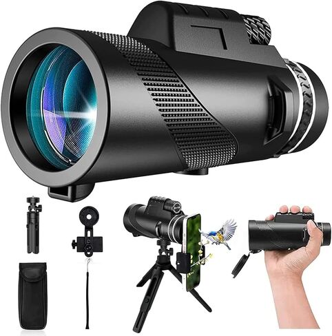 Monocular-Telescope 80x100 High Powered Monoculars High Definition for Adults High Powered with Smartphone Adapter Telescope Hunting Wildlife Bird Watching Travel Camping Hiking-Black in Kuwait