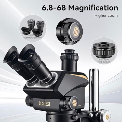 مجهر ستيريو ثلاثي العينيات من KAISI S6، تكبير 6.8X-68X مع عدسات واسعة النطاق WF10x23، 144 مصباح حلقي LED ومستخرج دخان، حصيرة مقاومة للحرارة مقاس 14.9 بوصة لإصلاح إلكترونيات لحام PCB in Kuwait