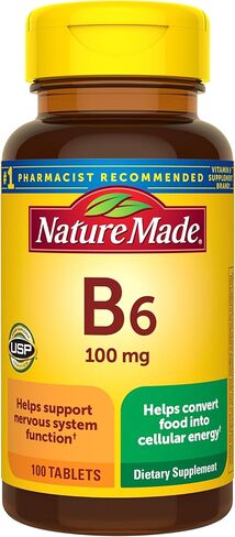 Nature Made Vitamin B6 100 mg, Dietary Supplement for Energy Metabolism Support, 100 Tablets, 100 Day Supply in Kuwait