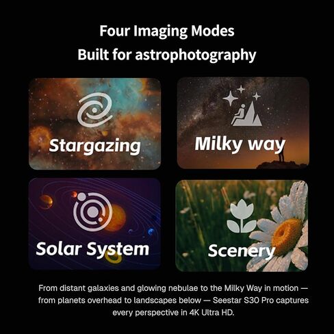 ZWO Seestar S30 Pro تلسكوب ذكي، تلسكوب تصوير فلكي بكاميرا مزدوجة 4K مع تتبع تلقائي وGoTo، التحكم في التطبيق، التقاط ومعالجة بنقرة واحدة لدرب التبانة والسماء العميقة والتصوير واسع النطاق in Kuwait